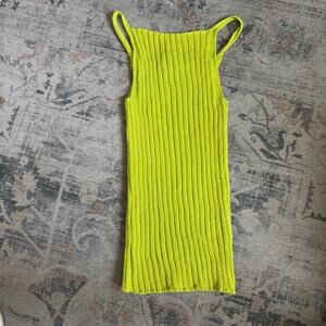 Zara Knit Top Citrine Green Ribbed - Size Small- Basic Essential